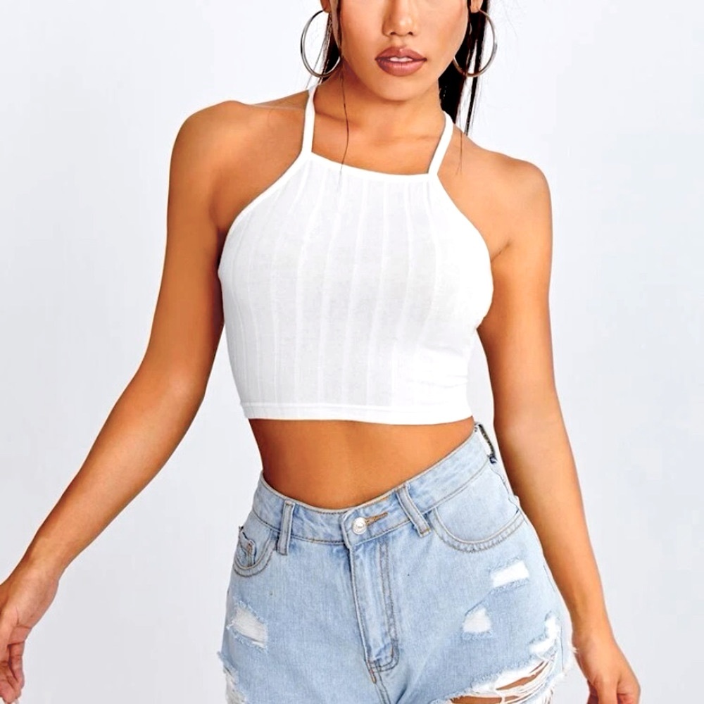 Cross back white crop top